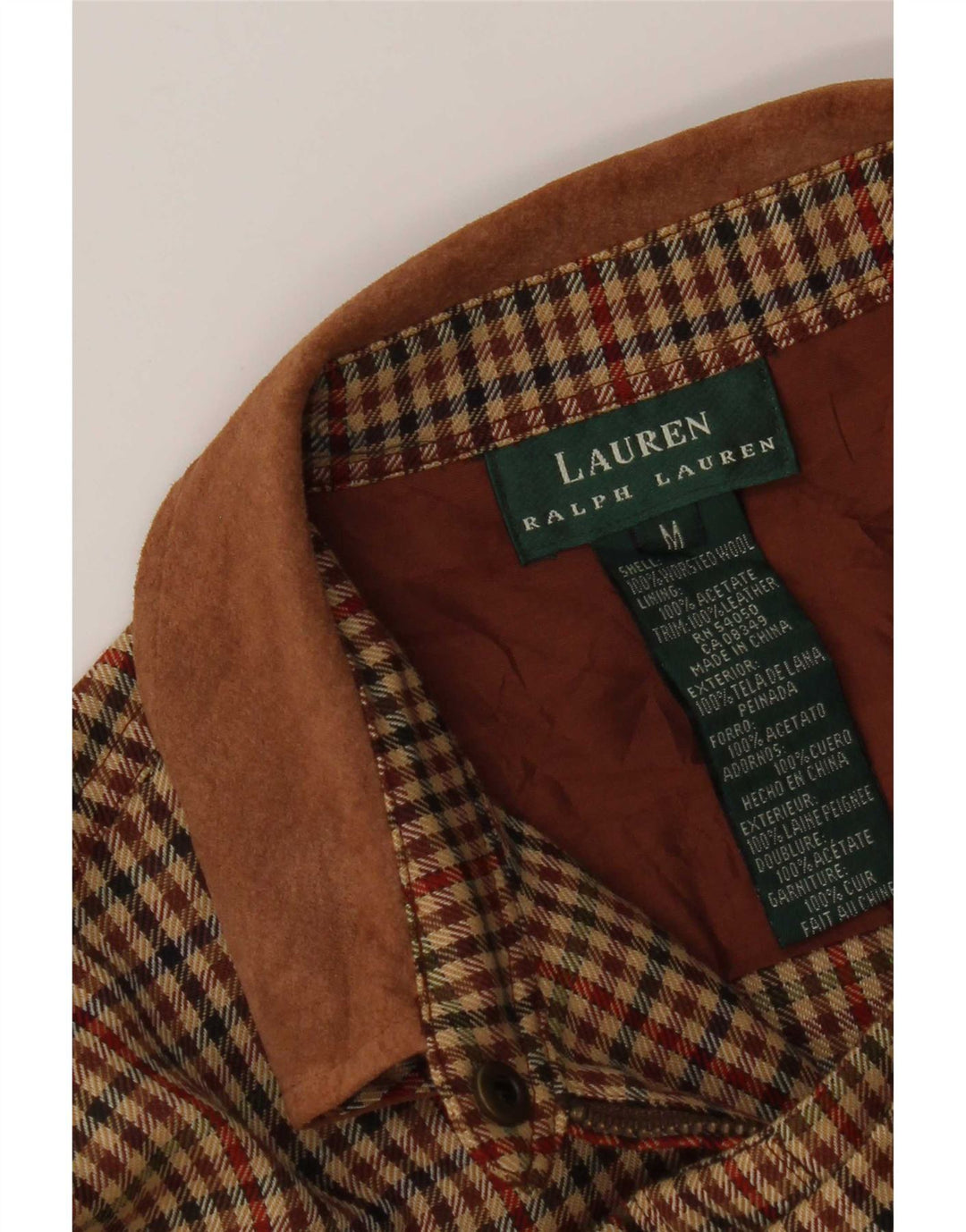 Ralph Lauren Dame Flanell Shirt UK 14 Medium Brown Houndstooth Acetate
