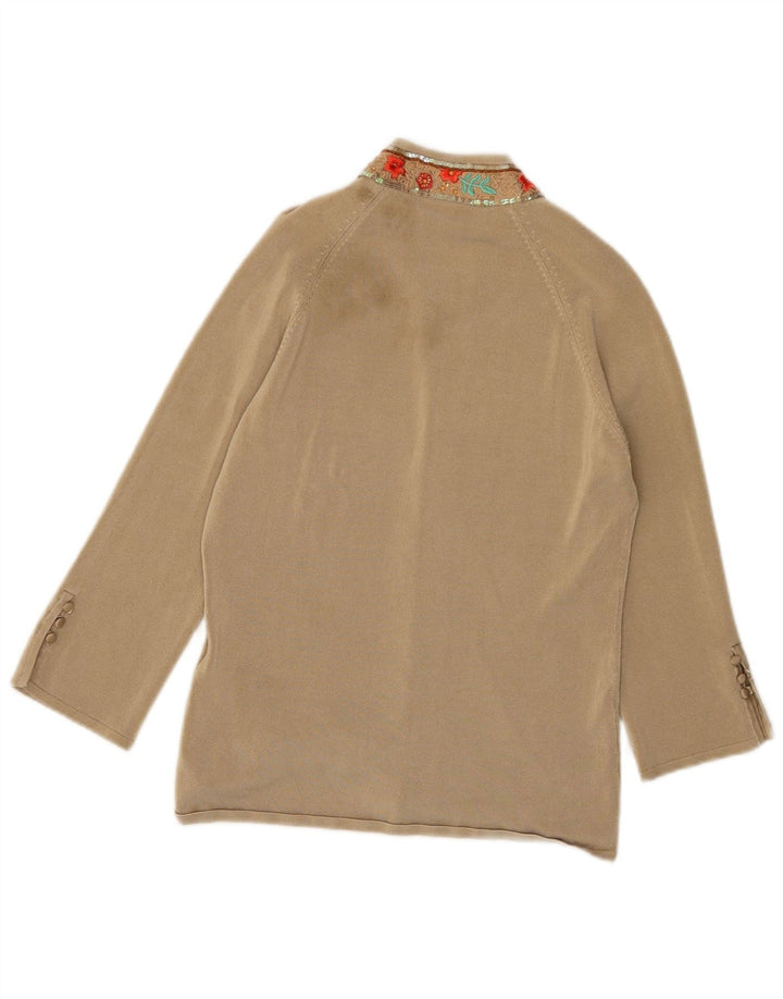 KAREN MILLEN dame cardigan sweater med 3/4 ærmer UK 10 Small Beige Viscose