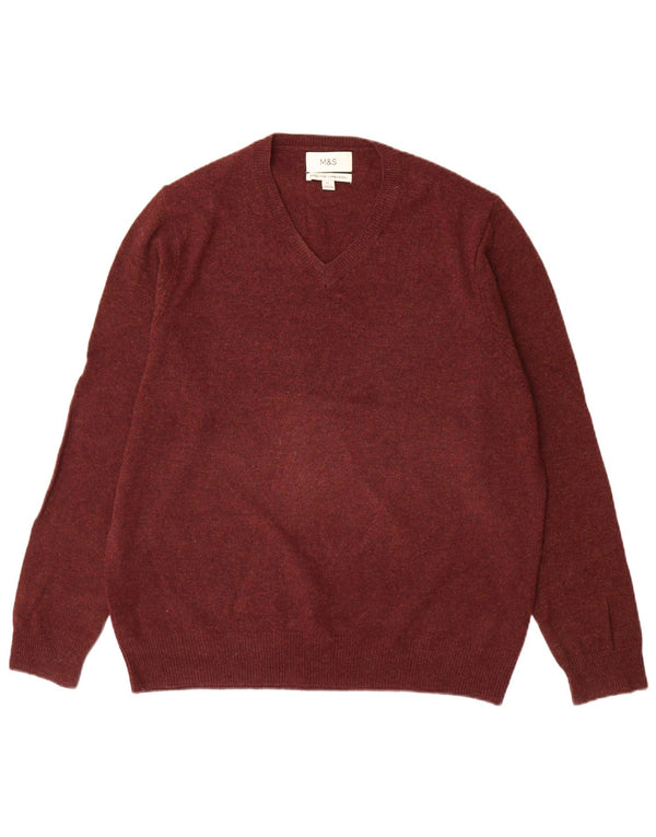 Marks & Spencer Herre V-hals sweater XL Burgundy Flecked Lammeuld