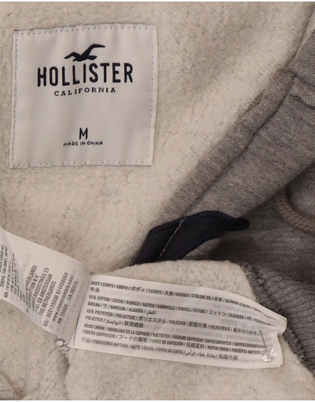 Hollister Herre grafisk hættetrøje med lynlås mellemgrå bomuld