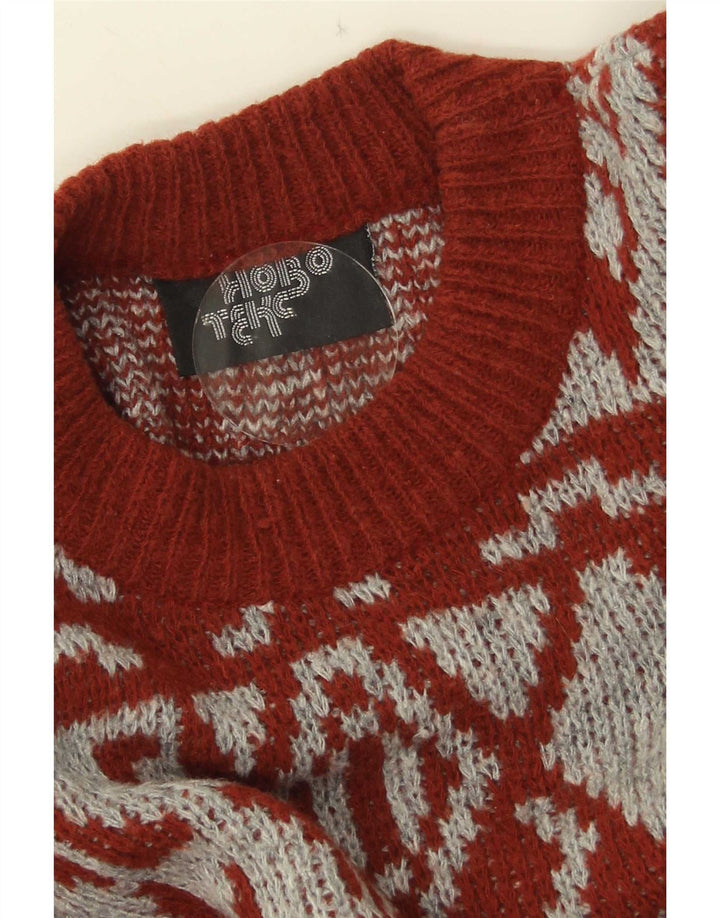 Vintage herre rund hals sweater medium rød geometrisk