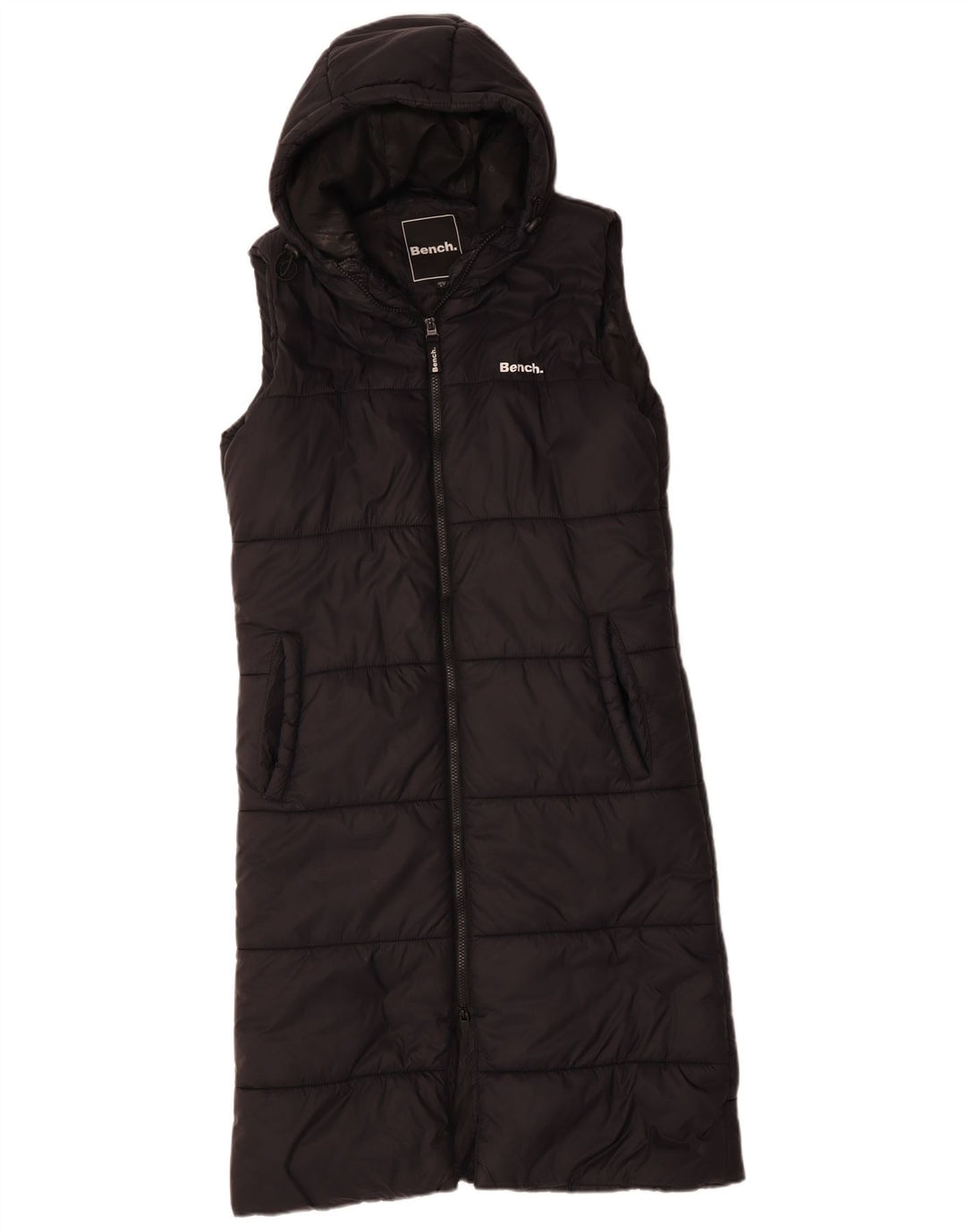 BÆNK Dame Oversized Longline Hætte polstret Gilet UK 10 Small Black