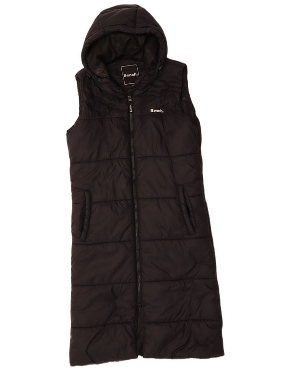 BÆNK Dame Oversized Longline Hætte polstret Gilet UK 10 Small Black