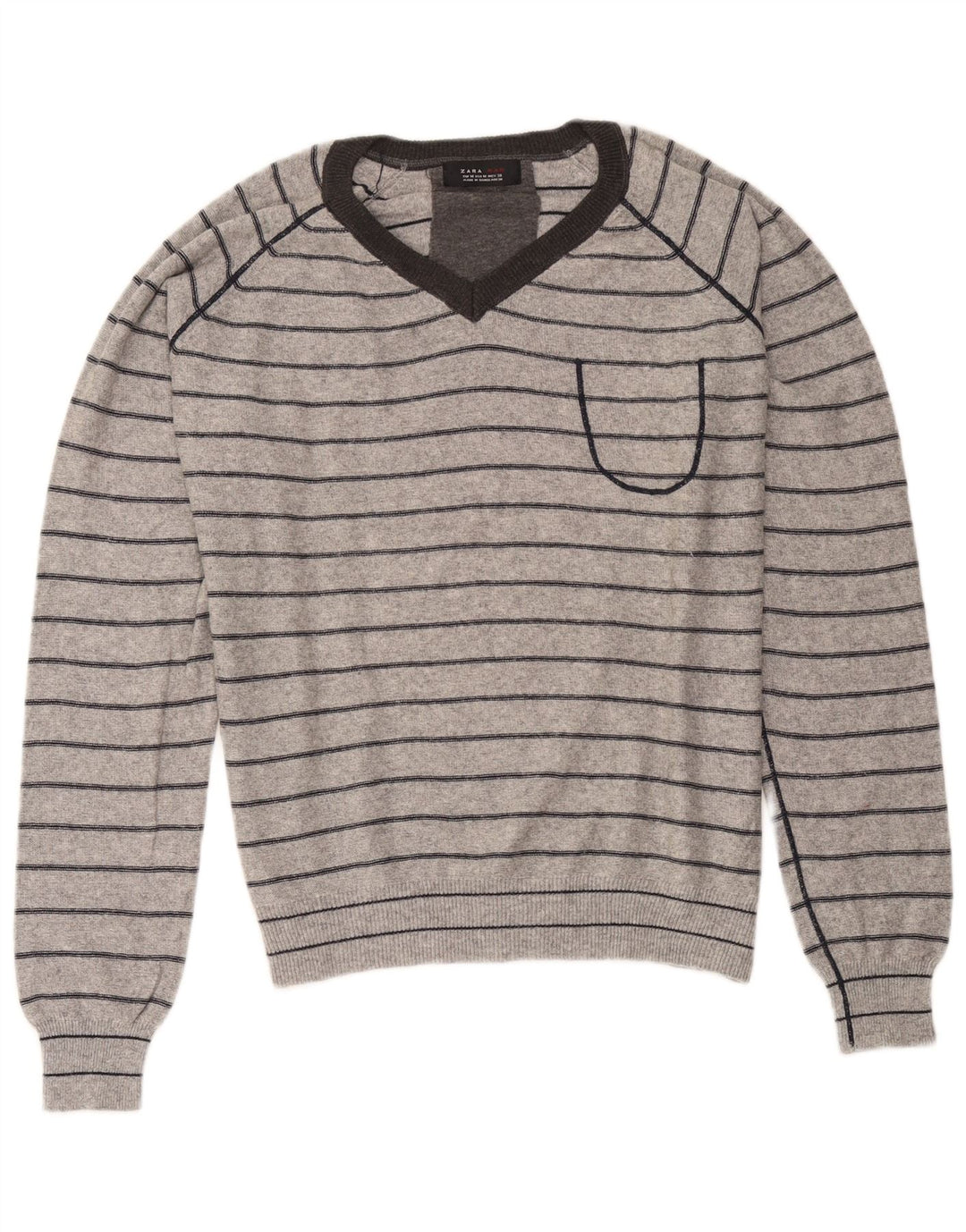 Zara Herre V-hals sweater Medium Grå Stribet