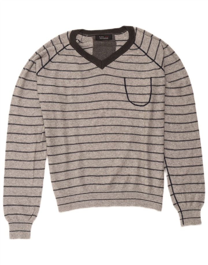Zara Herre V-hals sweater Medium Grå Stribet