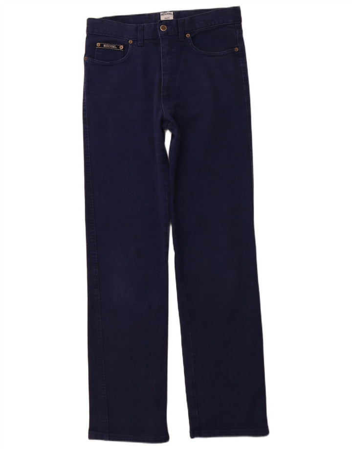 MOSCHINO Dame Højtaljede Lige Jeans W32 L32 Marineblå Bomuld