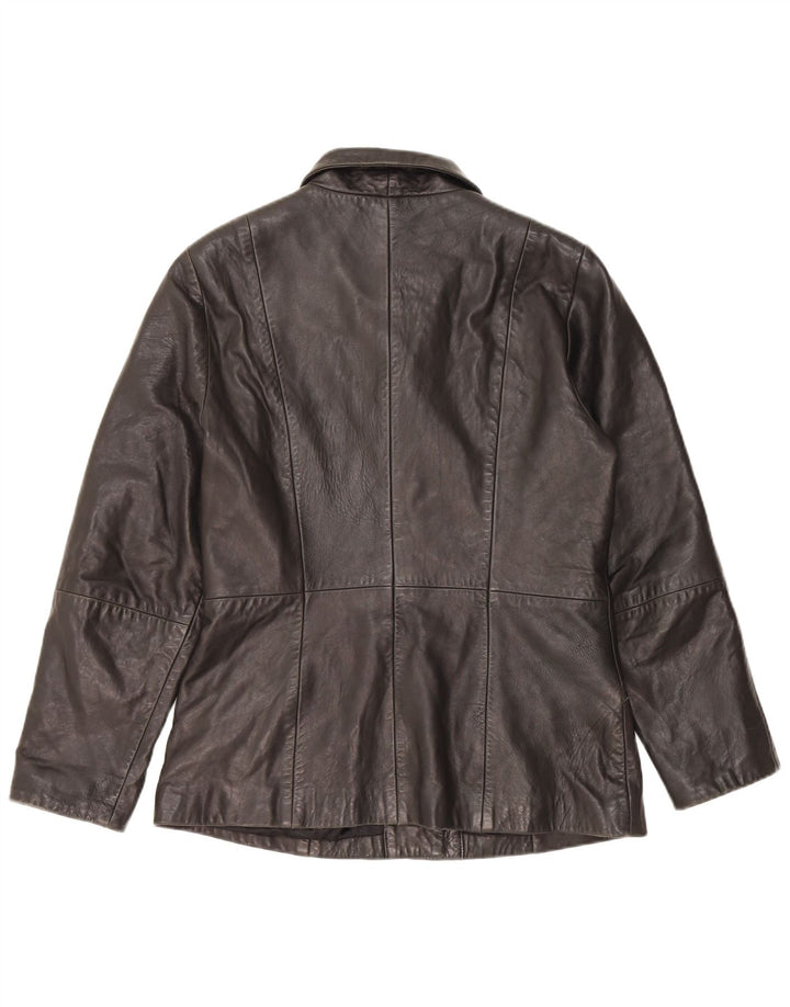 MAURITIUS dame 3-knaps læder blazerjakke UK 18 XL sort læder