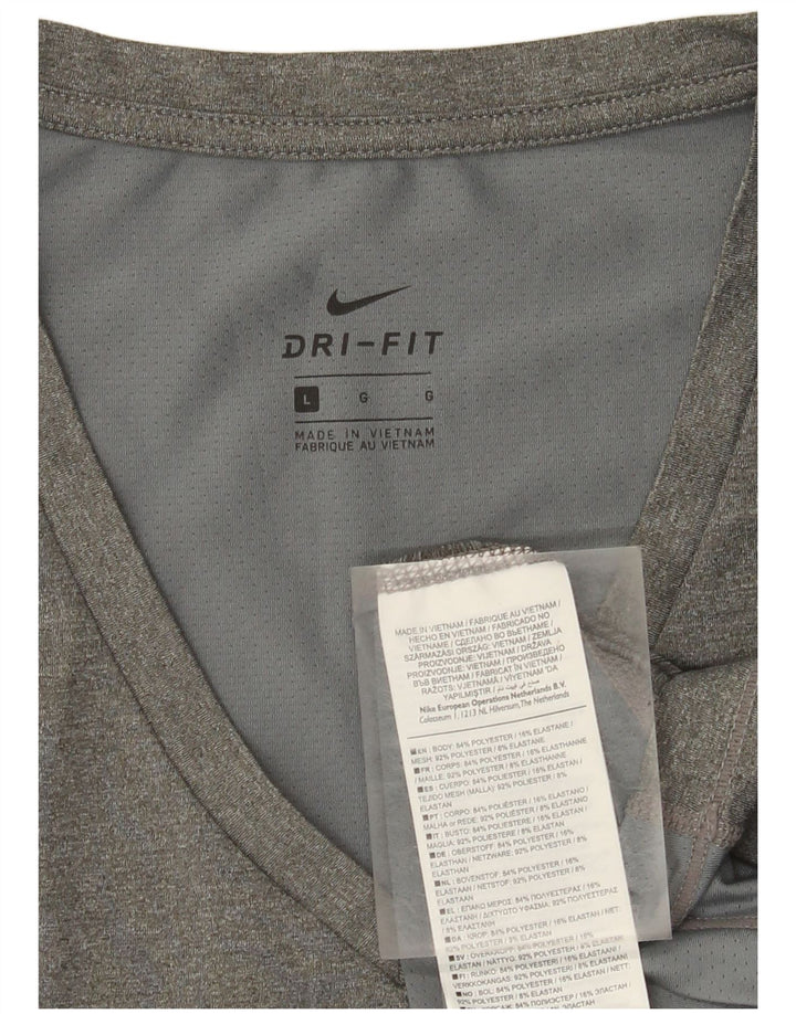 Nike Dame Dri Fit T-Shirt Top UK 14 Stor Grå Polyester