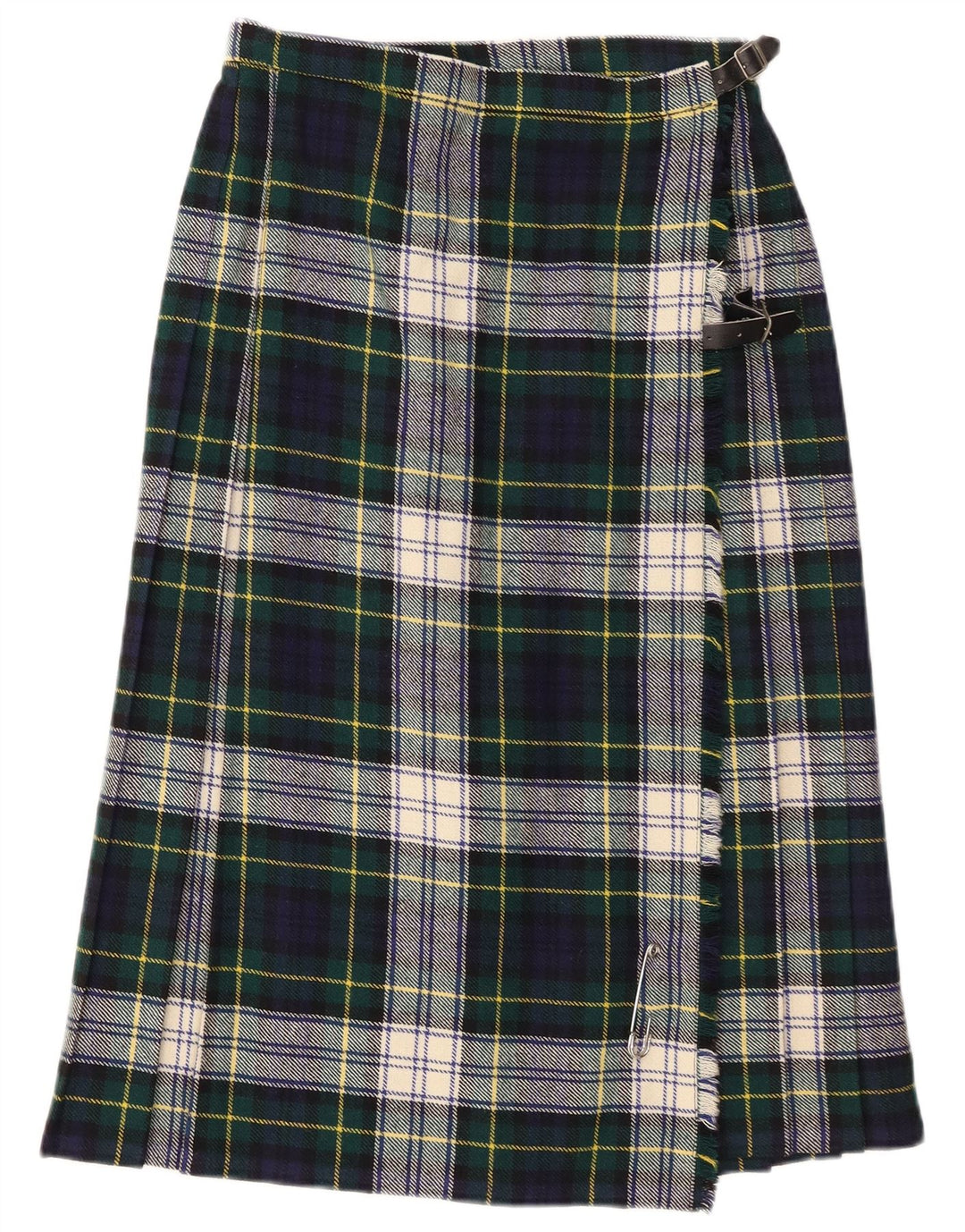 Vintage slå-om nederdel til kvinder UK 14 Mellemgrøn ternet uld