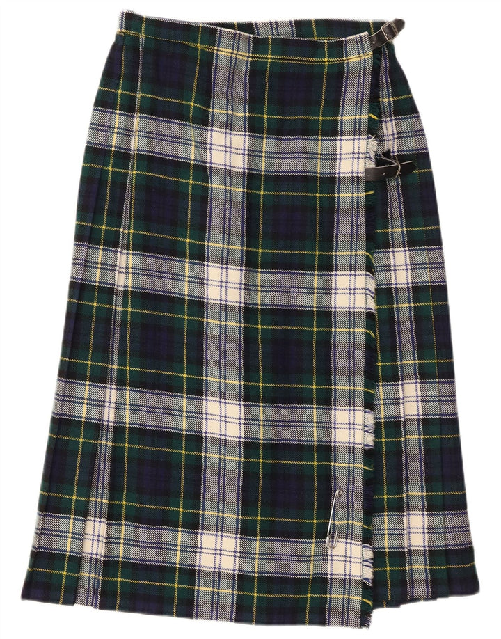 Vintage slå-om nederdel til kvinder UK 14 Mellemgrøn ternet uld