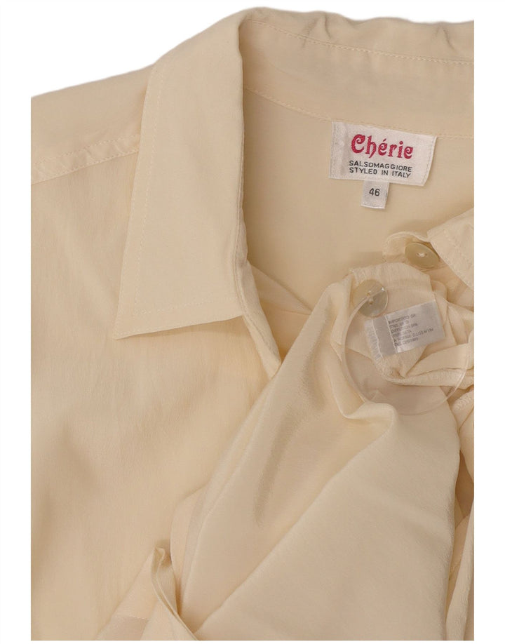cherie Dame Kortærmet Skjorte Bluse IT 46 Stor Beige Silke