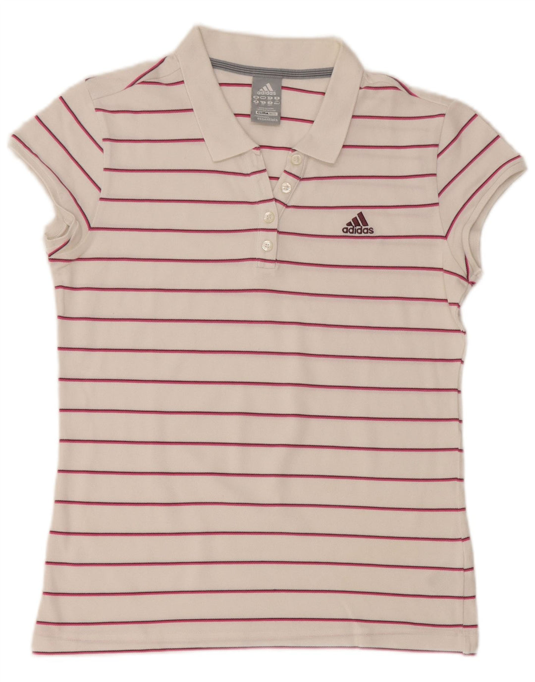 ADIDAS Dame Clima 365 Polo Shirt UK 16 Stor hvid stribet bomuld