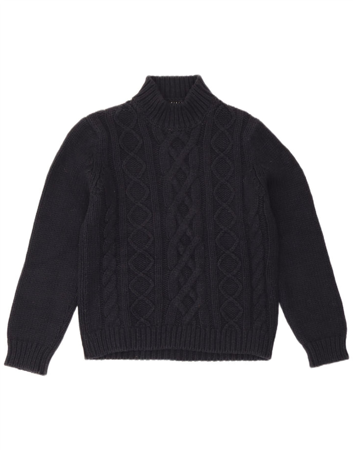 Sisley Dame Turtle Neck Jumper Sweater UK 14 Medium Navy Blue Wool