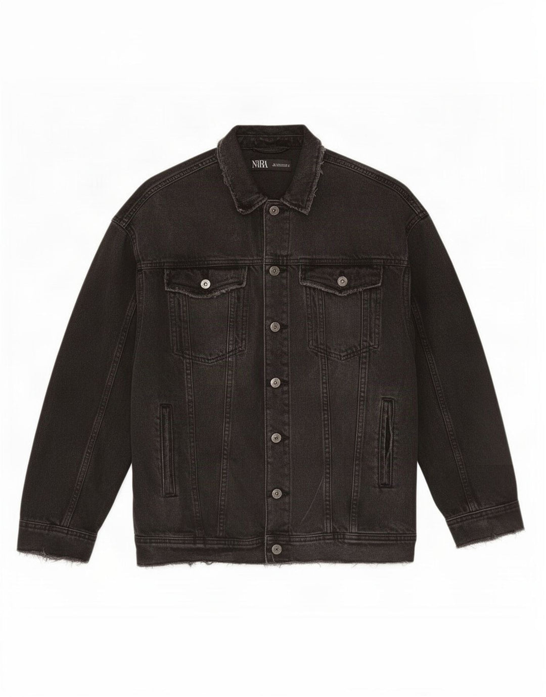 Zara Dame Oversized Denim Jacket UK 10 Small Grey Bomuld