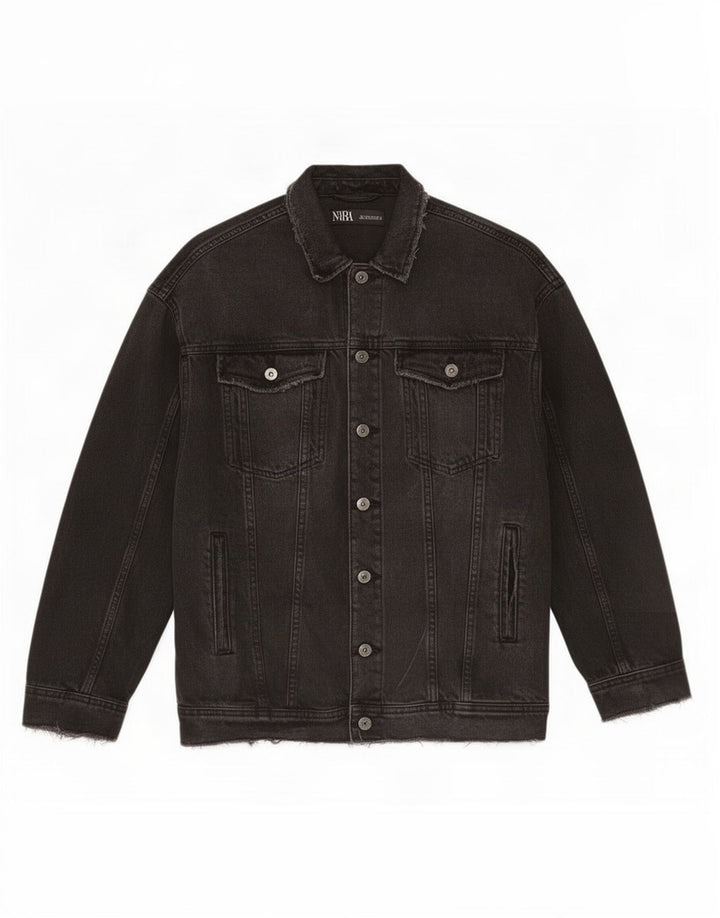 Zara Dame Oversized Denim Jacket UK 10 Small Grey Bomuld