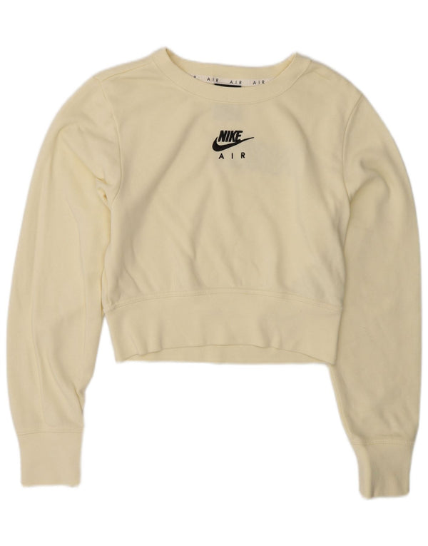 NIKE Womens Crop Graphic Sweatshirt Jumper UK 10 Small Off White Bomuld