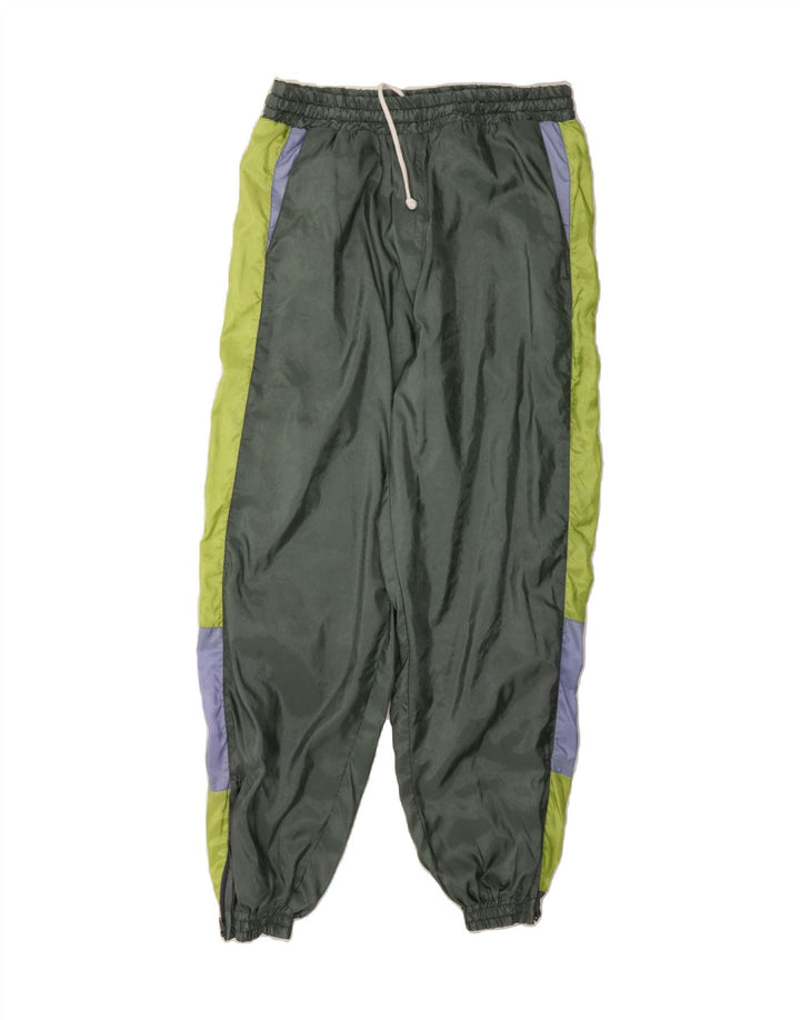 VINTAGE Mens Tracksuit Trousers Joggers Small Khaki Colourblock Polyester Vintage Vintage and Second-Hand Vintage from Messina Hembry 