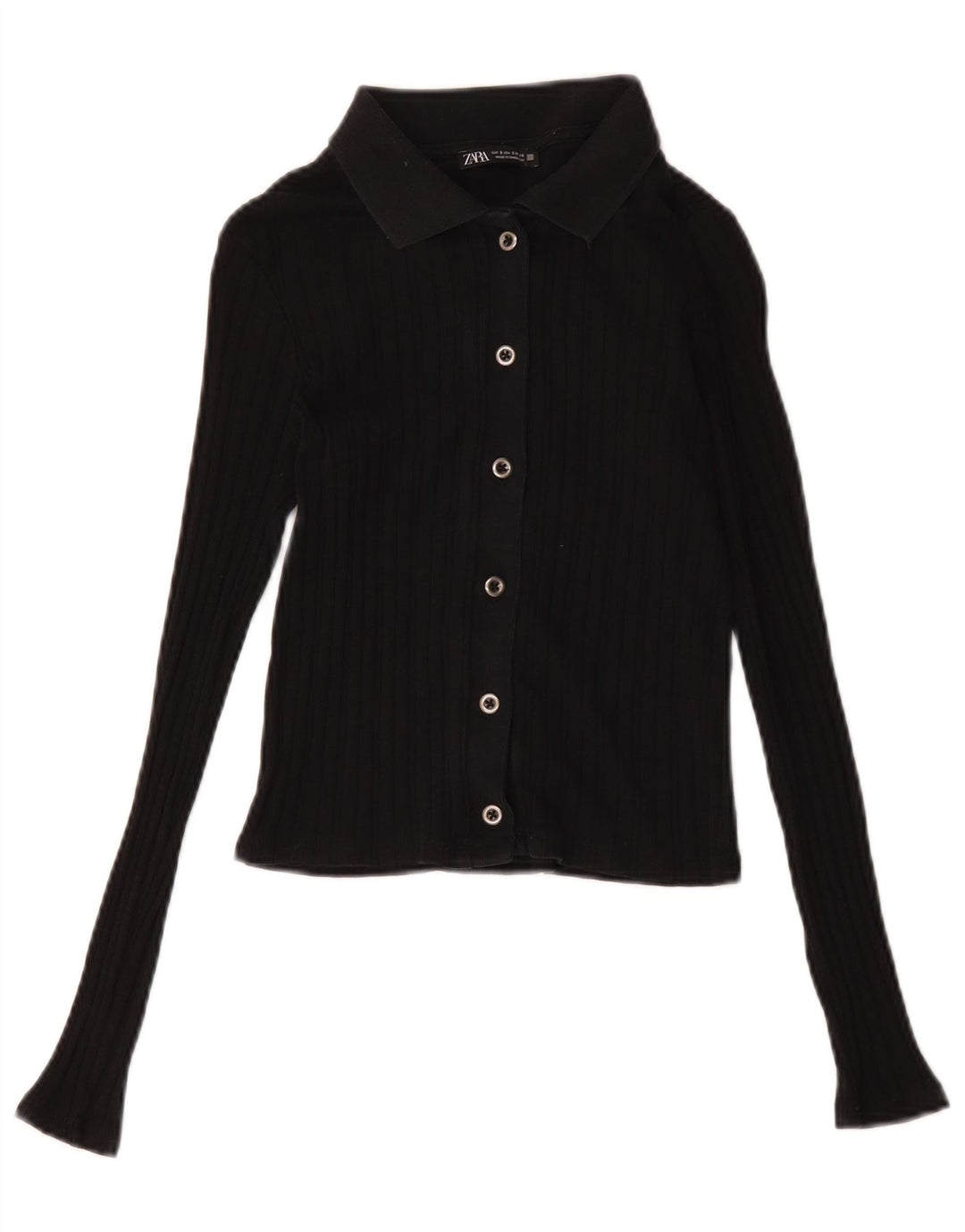 Zara Womens Crop Shirt Bluse UK 8 Small Black Bomuld