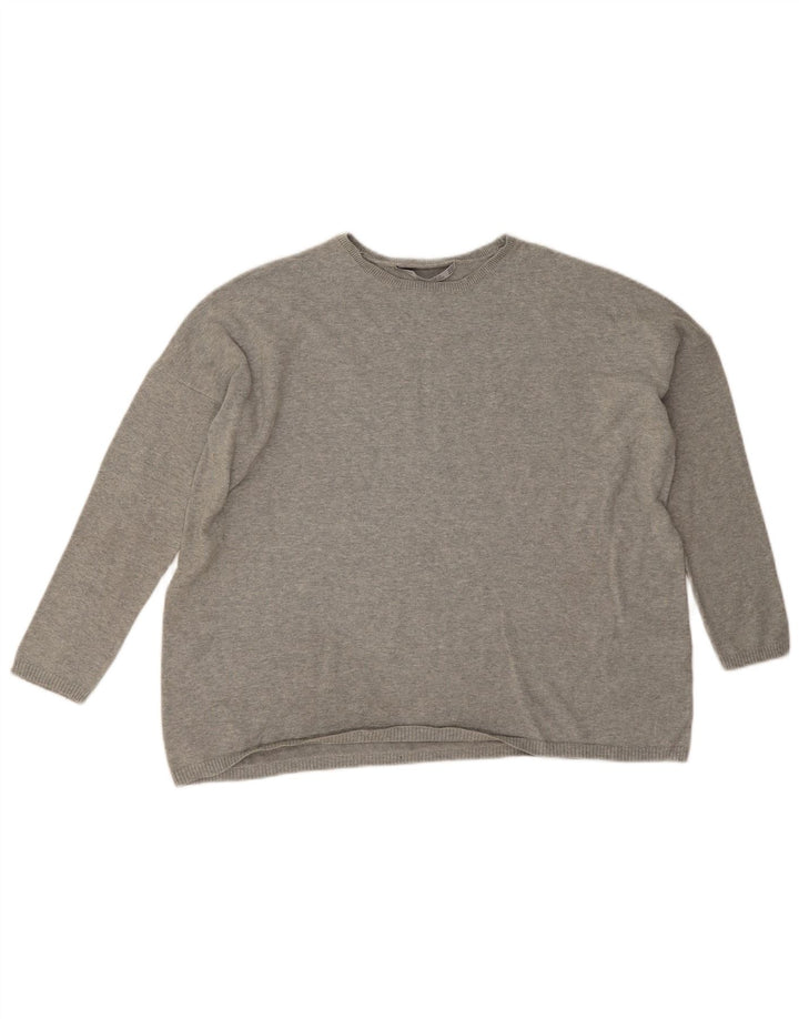 Zara Dame Oversized Boat Neck Jumper Sweater UK 14 Medium Grey Flecked