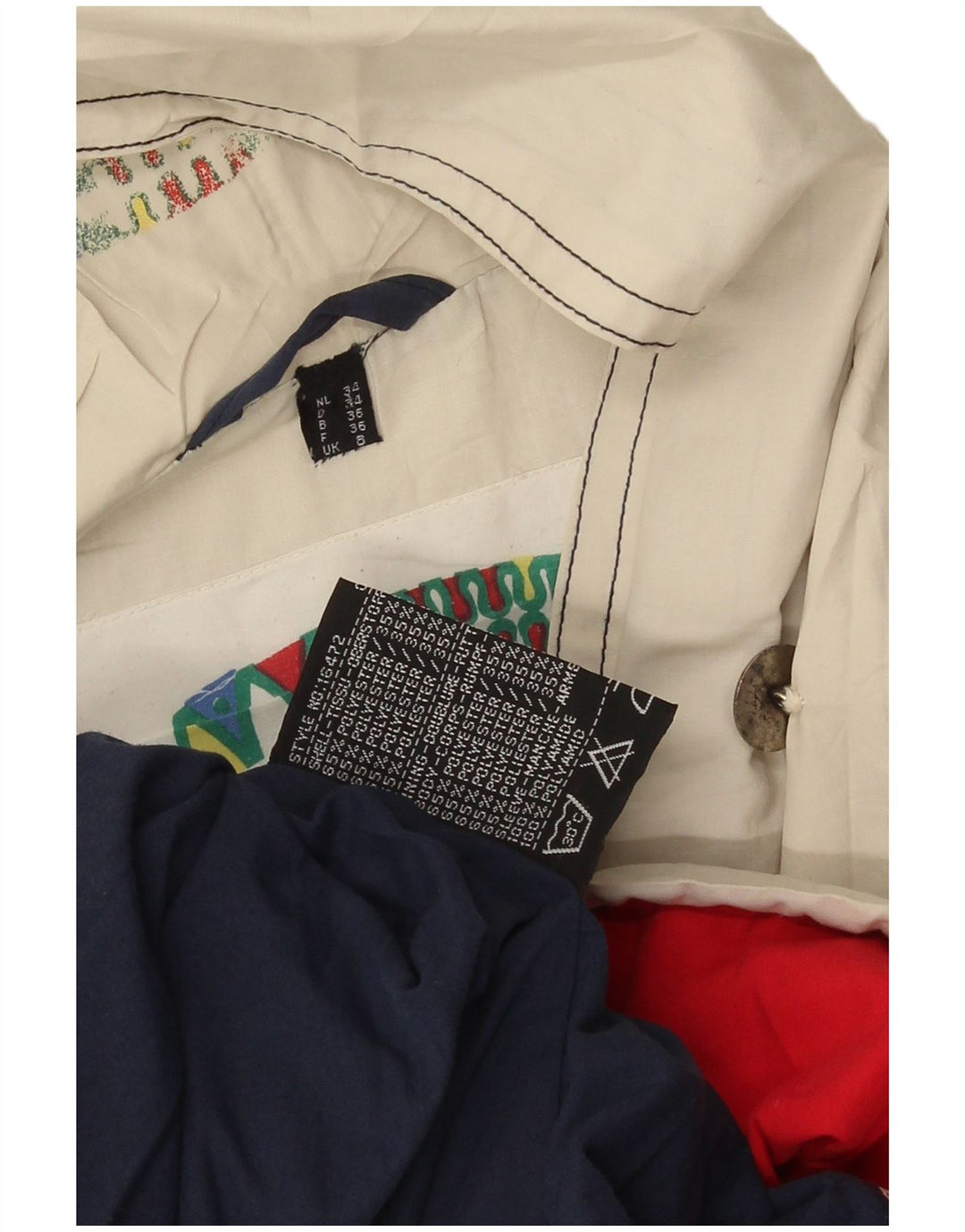 Vintage dame hætte oversize regnjakke UK 8 Small off white polyester