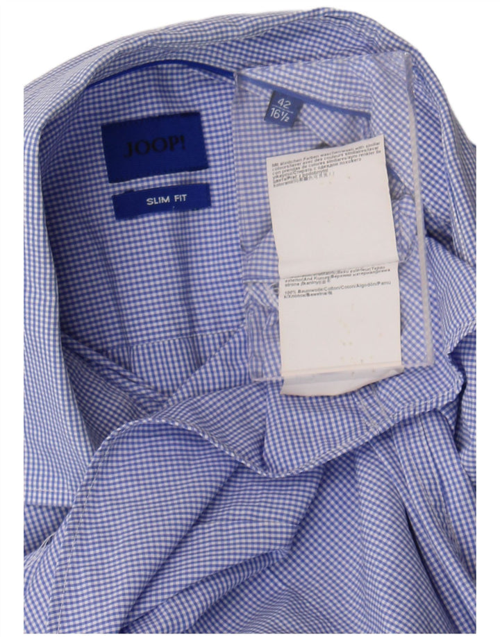 Joop Herre Slim Fit skjorte str. 42 16 1/2 Large Blue Gingham Cotton