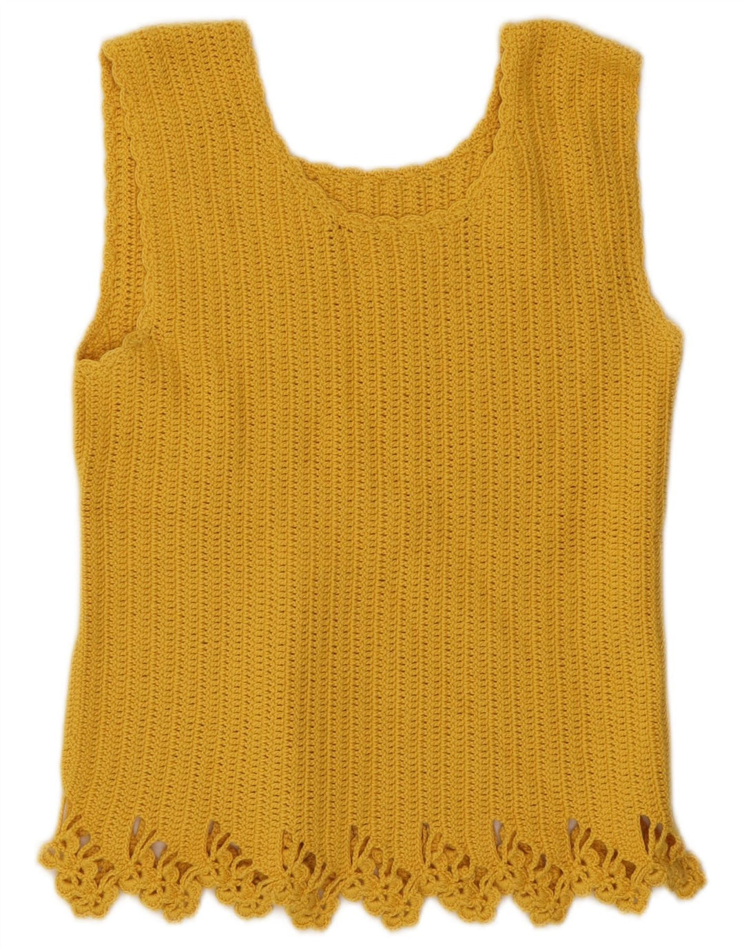 Vintage Hæklet Vest Top UK 10 Lille Gul
