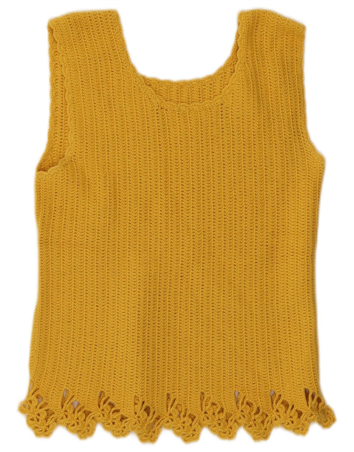 Vintage Hæklet Vest Top UK 10 Lille Gul