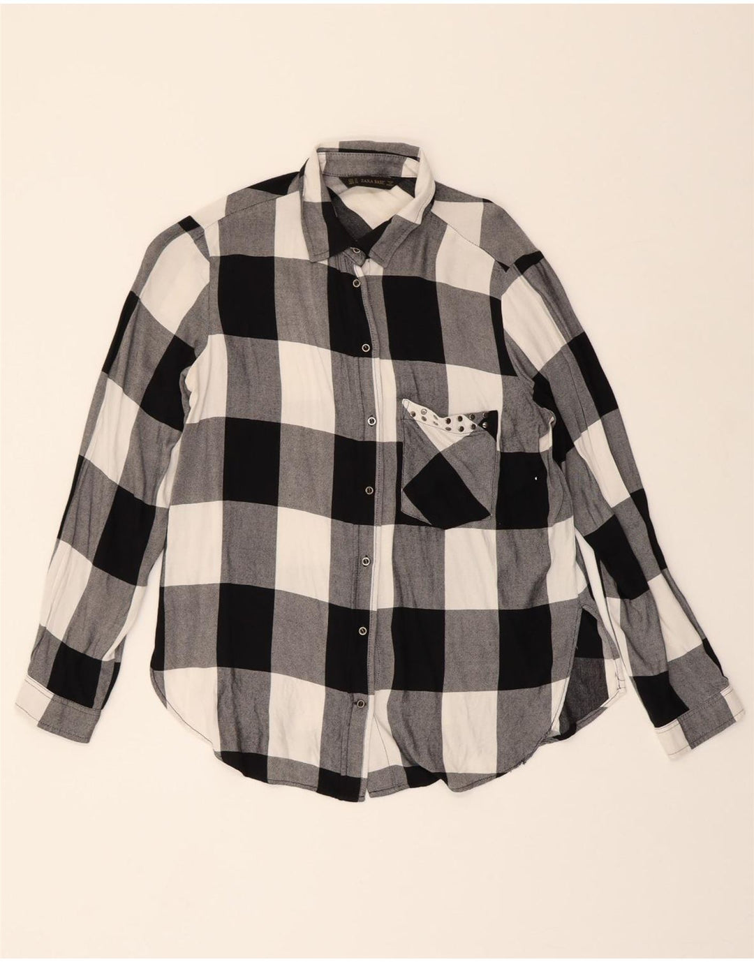 ZARA Womens Flannel Shirt UK 12 Medium Black Check Vintage Zara and Second-Hand Zara from Messina Hembry 