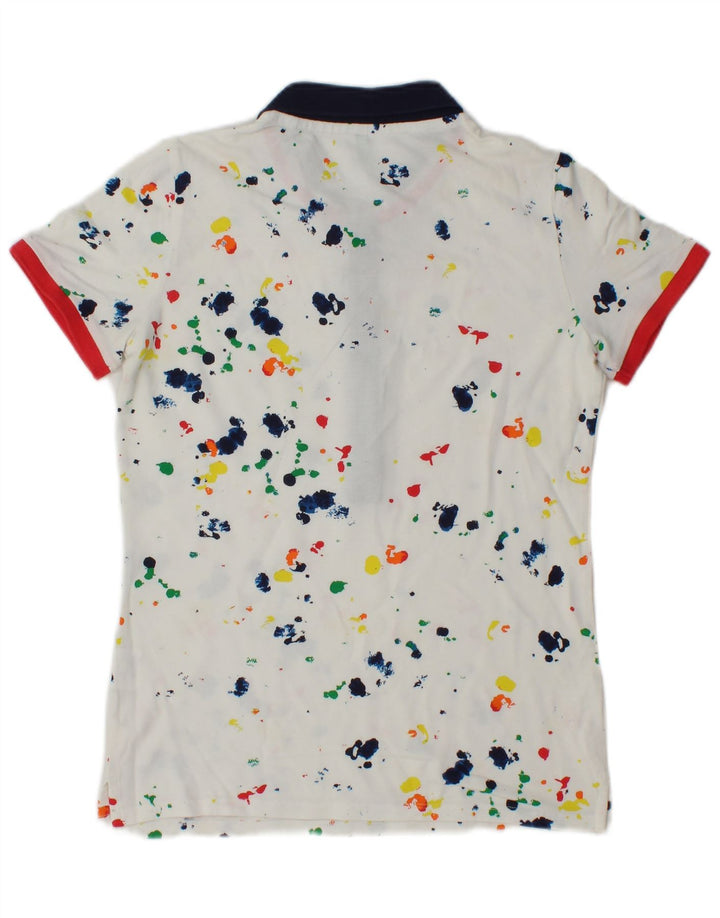 Benetton Dame Polo Shirt UK 10 Small White Flecked Bomuld