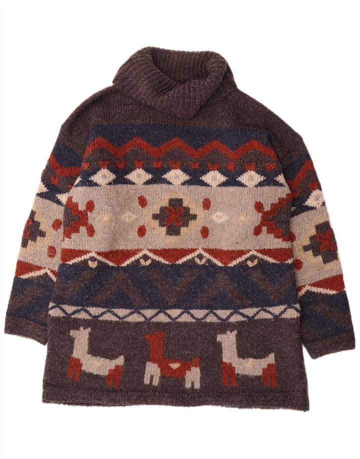 Vintage Herre rullehals sweater One Size Grå Geometrisk akryl