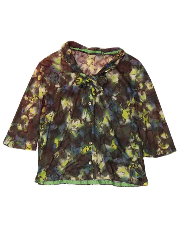 Vintage skjortebluse med 3/4 ærmer til kvinder UK 12 Medium Multicolored Floral