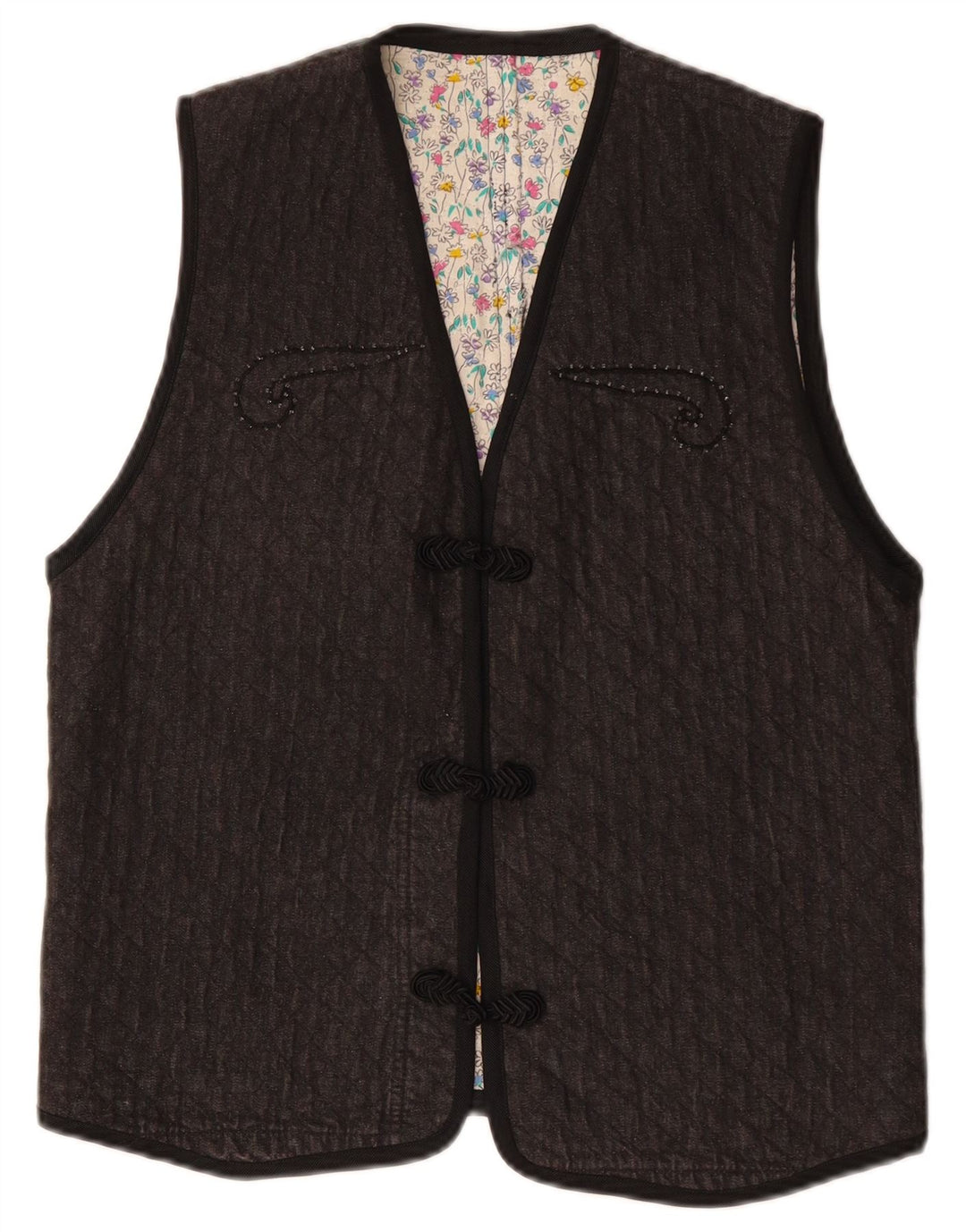 Vintage Dame Gilet UK 12 Medium Grey Paisley