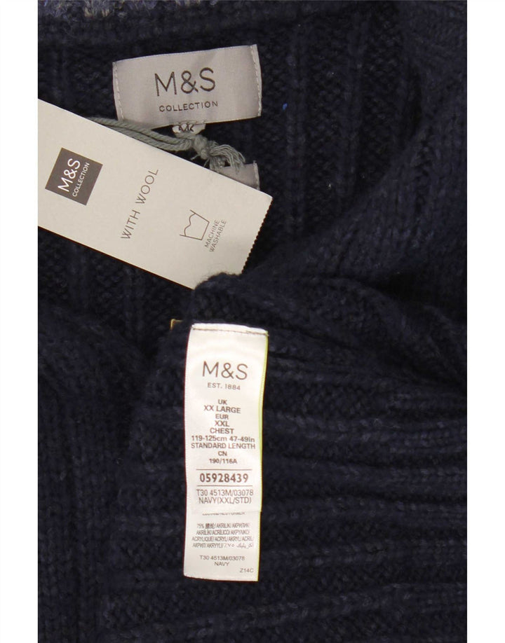 Marks & Spencer Herre Zip Neck Jumper Sweater 2XL Navy Blue Akryl