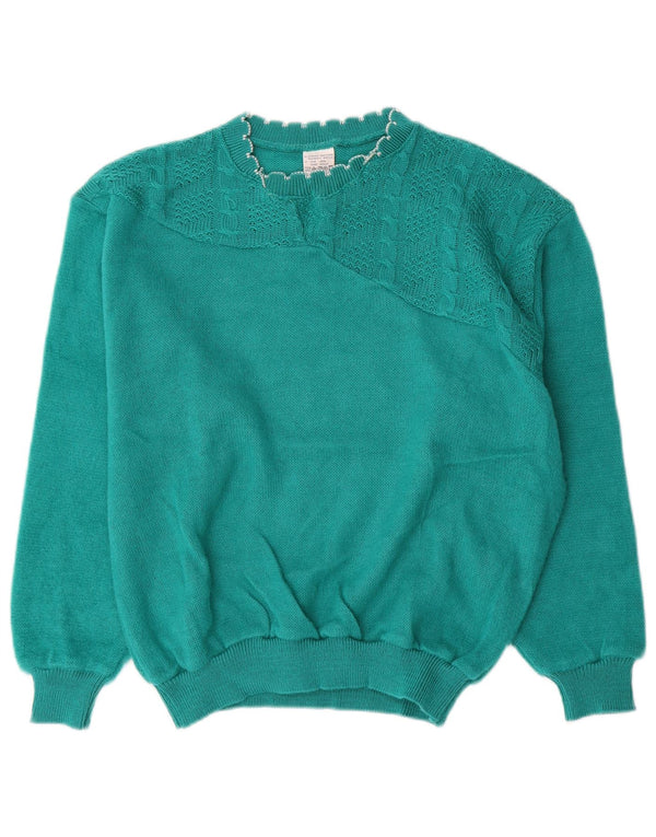 Vintage dame sweater med rund hals DK 16 Stor grøn akryl