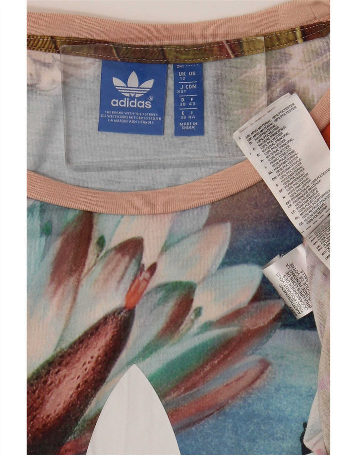 Adidas Dame Grafisk T-Shirt Top UK 12 Medium Multicolored Floral