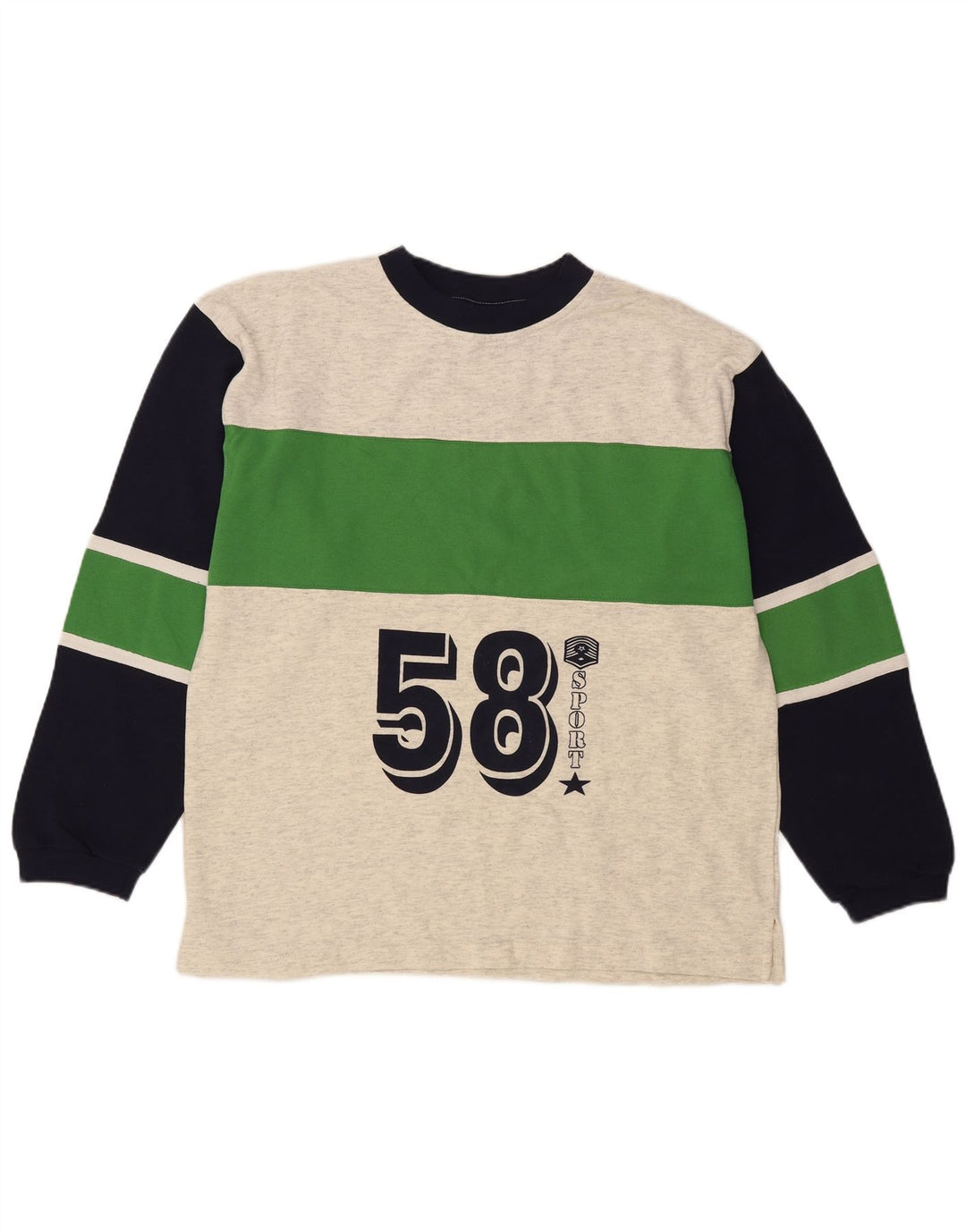 Vintage herre grafisk top langærmet stor grå farveblok