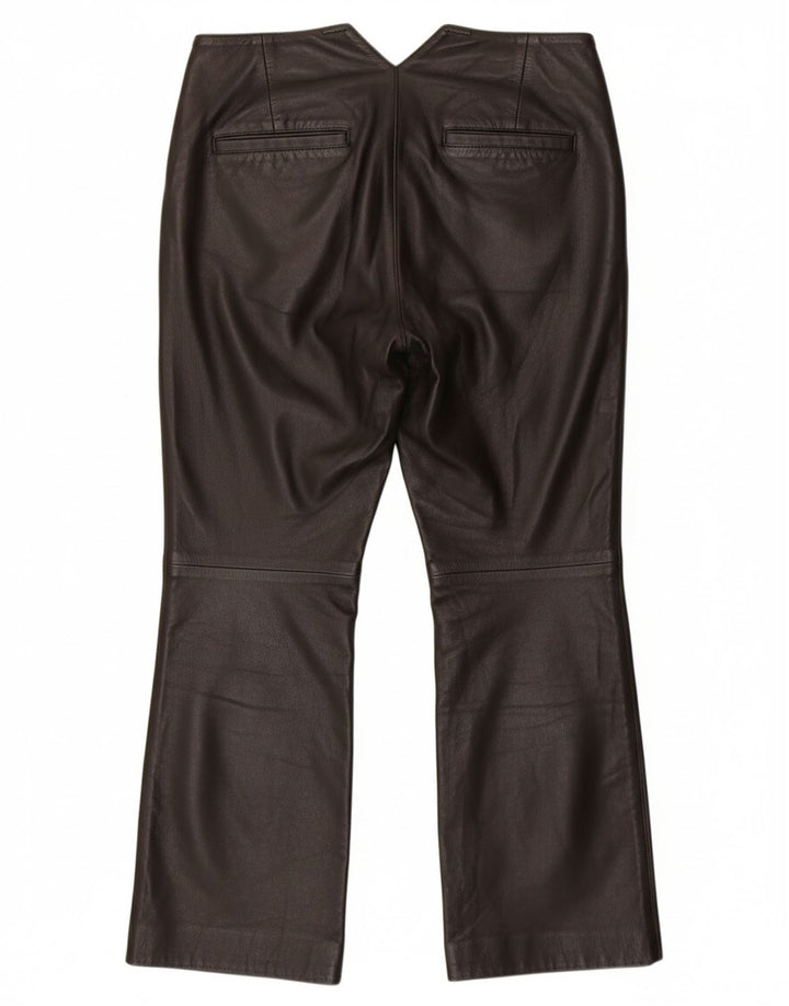 VINTAGE Womens Straight Leather Trousers W28 L28 Brown