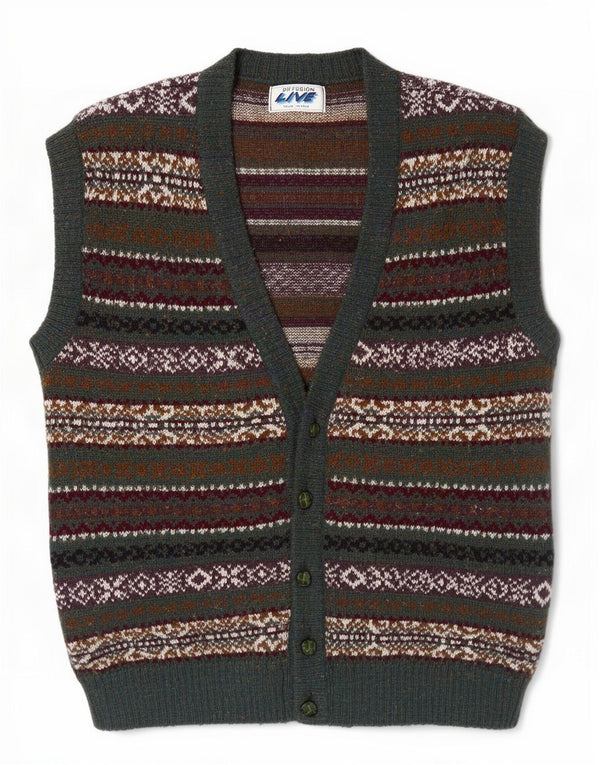 Vintage herre ærmeløs cardigan sweater XL Green Fair Isle