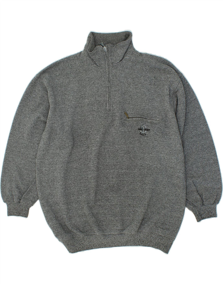 VINTAGE Mens Zip Neck Jumper Sweater XL Grey Cotton Vintage Vintage and Second-Hand Vintage from Messina Hembry 