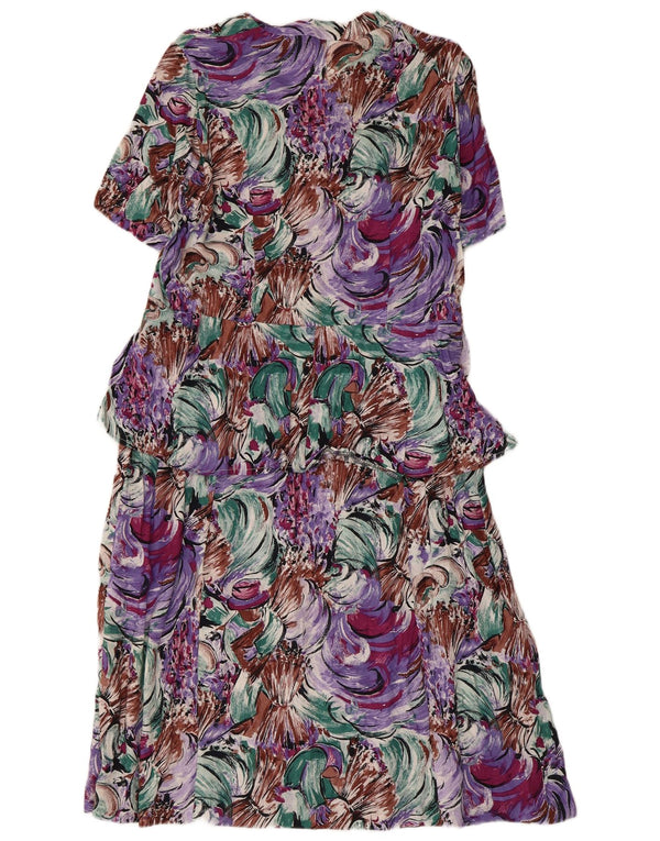 Vintage kvinders abstrakt mønster Peplum Dress UK 14 Medium Flerfarvet