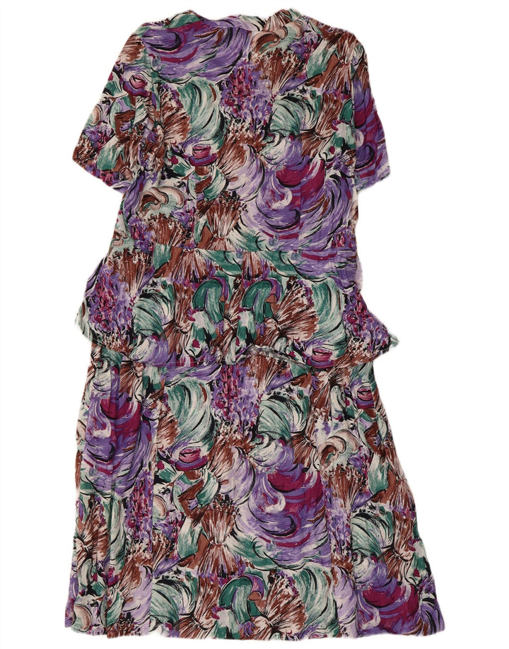 Vintage kvinders abstrakt mønster Peplum Dress UK 14 Medium Flerfarvet
