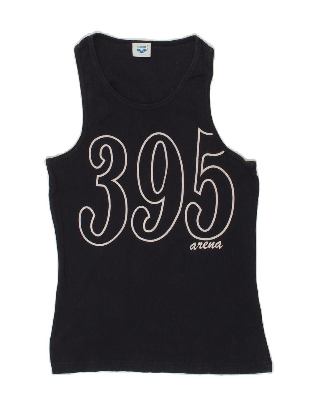 ARENA Womens Graphic Vest Top UK 12 Medium Navy Blue Cotton Vintage Arena and Second-Hand Arena from Messina Hembry 
