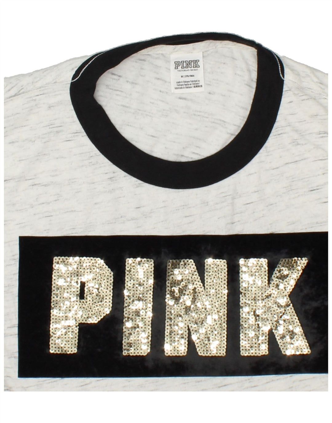 PINK Womens Graphic Top Long Sleeve UK 14 Medium Off White Flecked Cotton Vintage Pink and Second-Hand Pink from Messina Hembry 