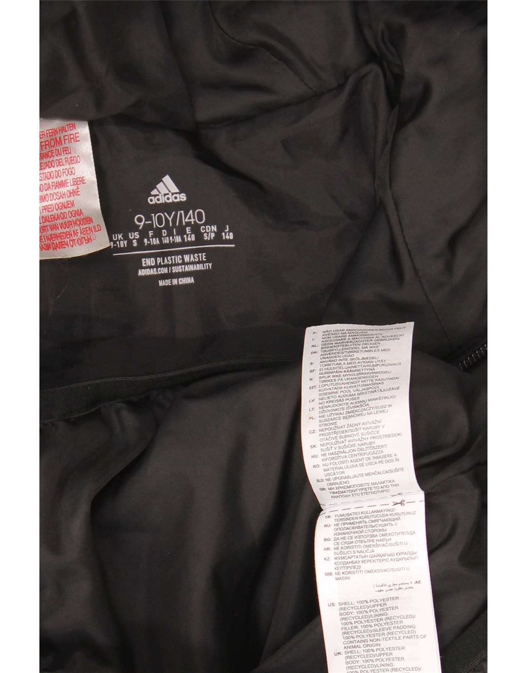Adidas drenge hættepolstret jakke 9-10 år sort polyester