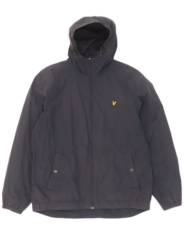 Lyle & Scott Herre Hooded Bomber Jacket UK 42 XL Navy Blue Bomuld