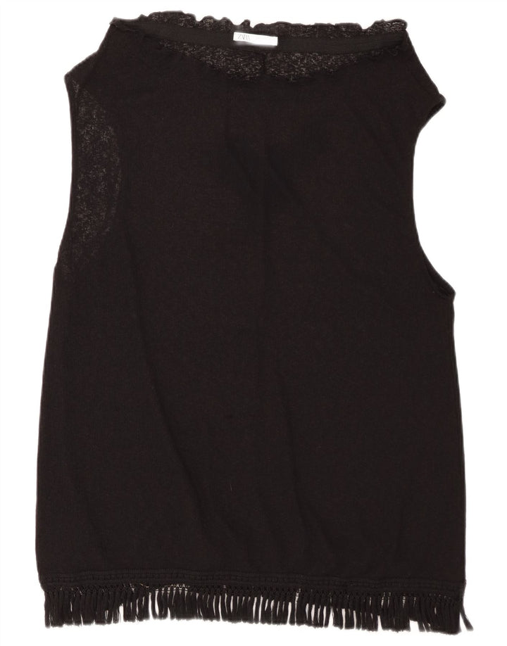 ZARA Dame ærmeløs bluse Top UK 16 Large Black