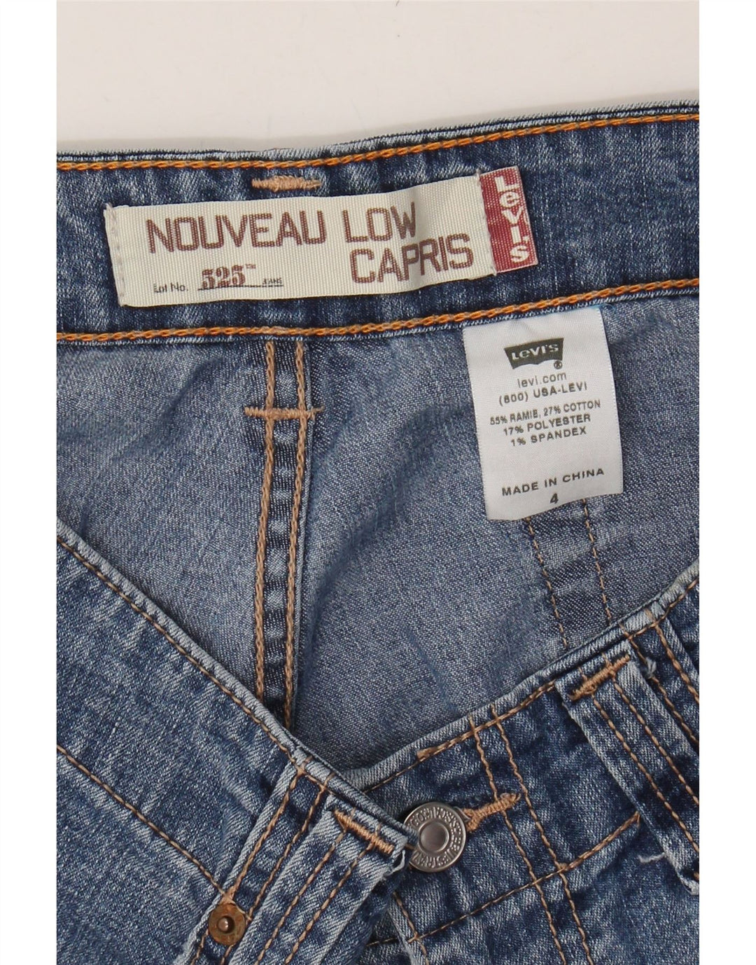LEVI'S Womens 525 Capri Jeans US 4 Small W30 L23 Blue Cotton Vintage Levi's and Second-Hand Levi's from Messina Hembry 