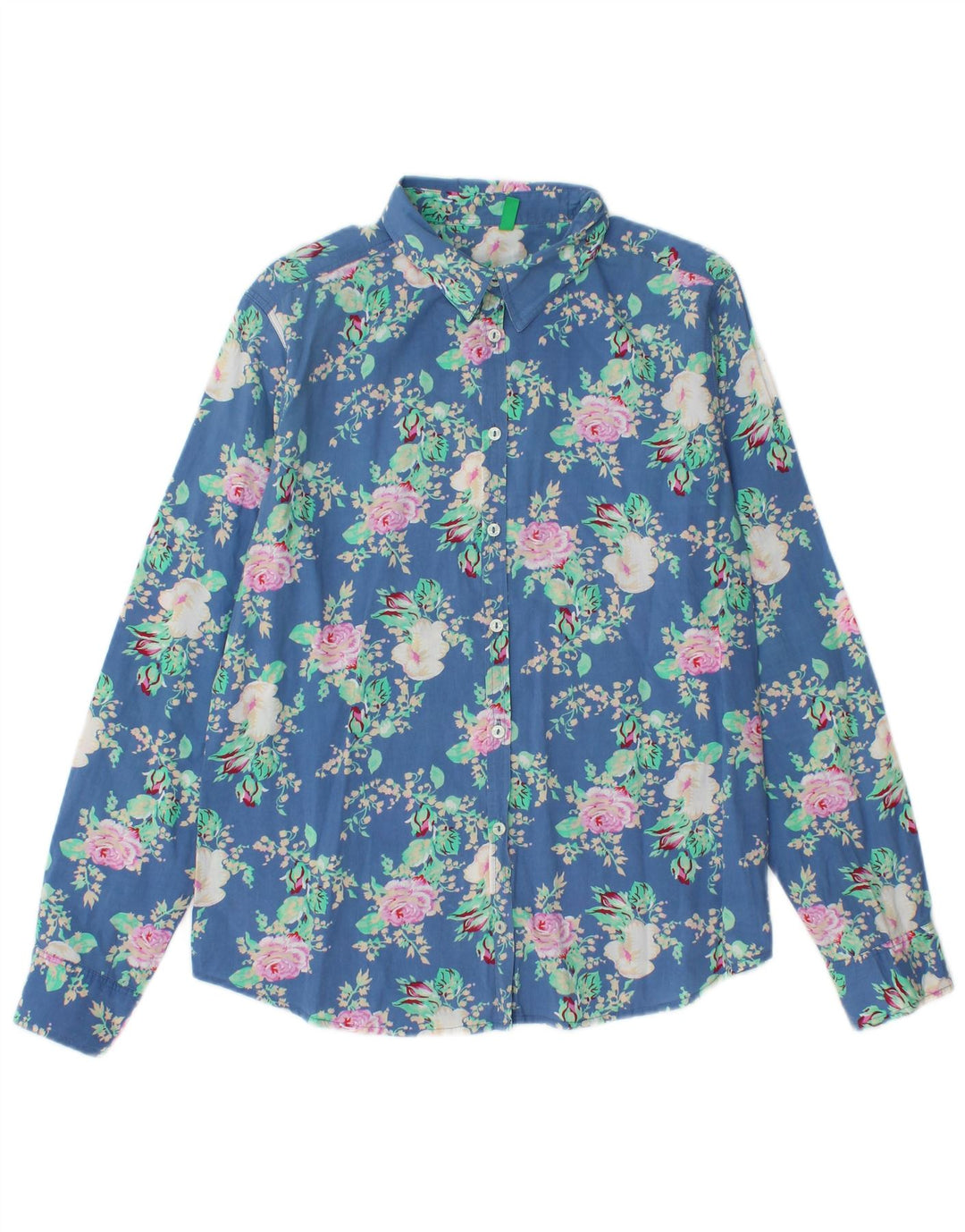 BENETTON Dameskjorte UK 14 Medium Blue Floral