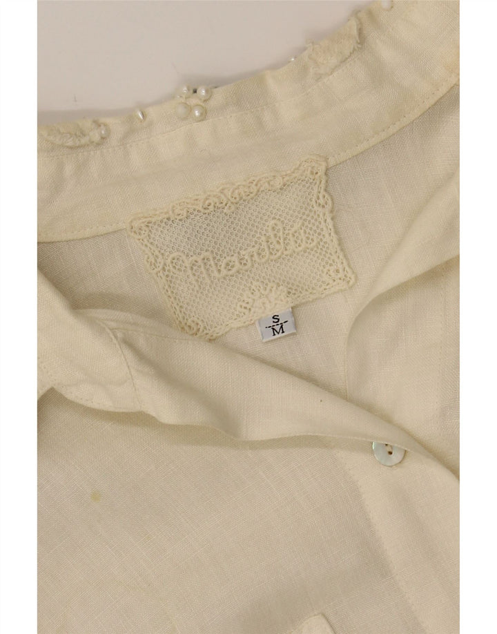 MARILA Womens Short Sleeve Shirt Blouse UK 14 Medium White Linen Vintage Marila and Second-Hand Marila from Messina Hembry 