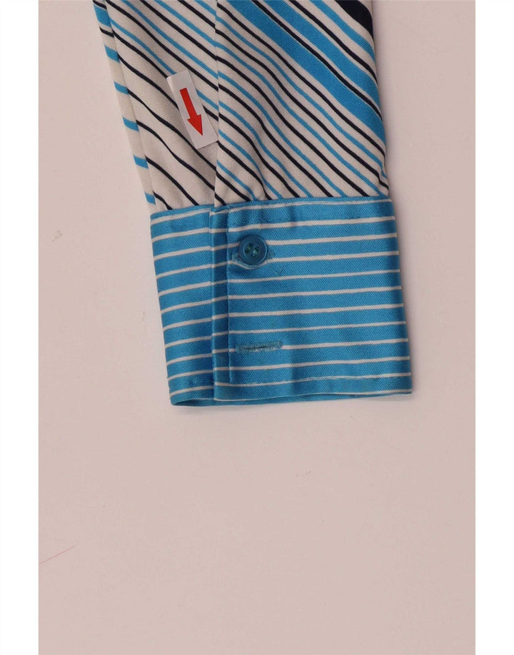 Vintage Dame Skjorte IT 46 Stor Blå Stribet Polyester